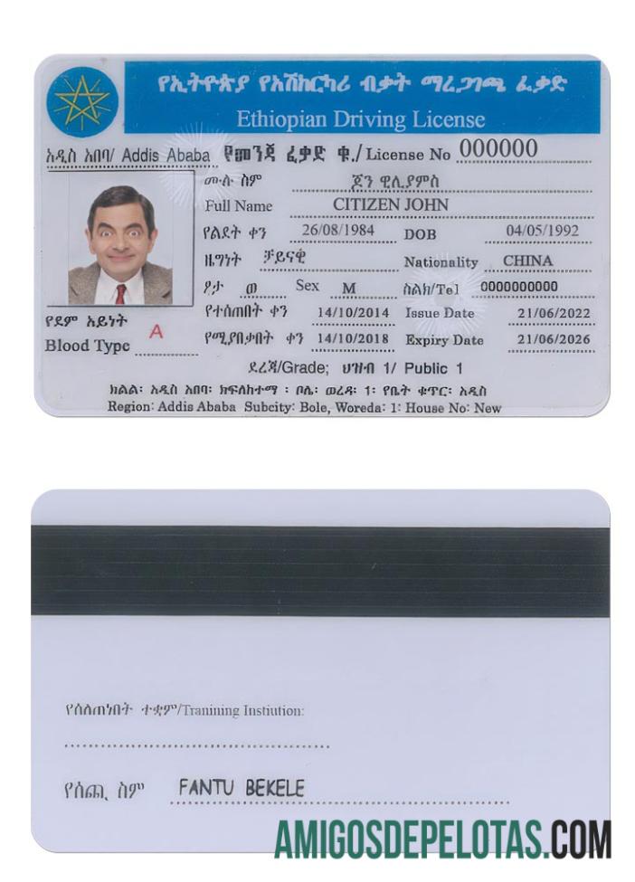 Carta de condução da Etiópia exemplo real